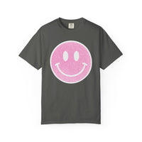 Faux Glitter Smiley - Comfort Colors | Trendy Women's T-Shirt. Direct to Garment. Printed & Shipped in the USA. Unisex Sizes.