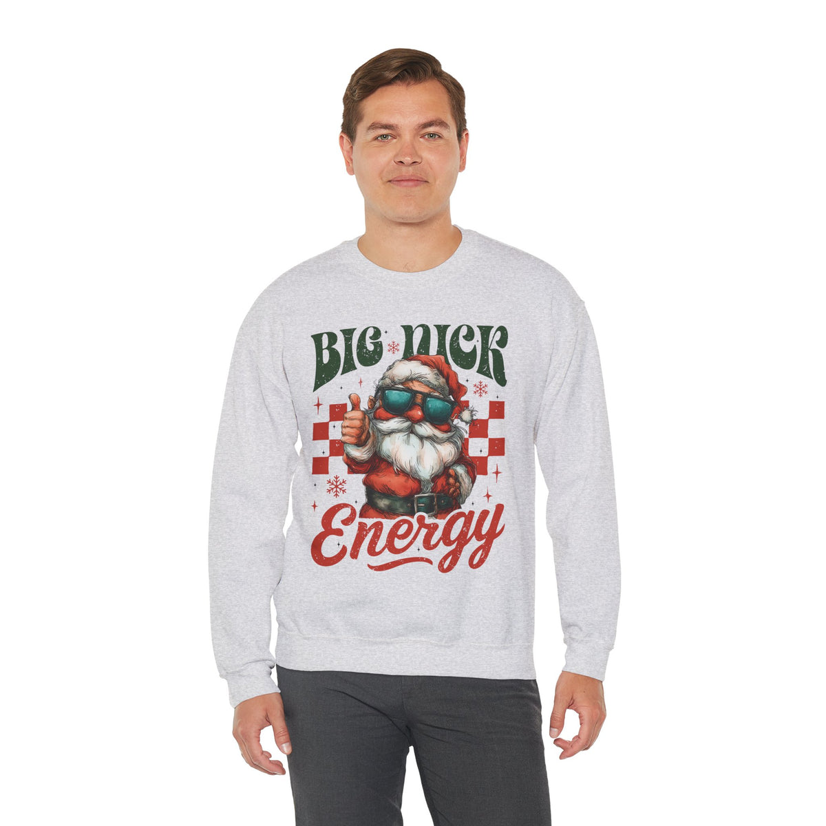 Big Nick Energy - Retro Santa Thumbs Up – Gildan Heavy Blend | Trendy Men's and Women’s Soft Sweatshirt. Direct to Garment. Printed & Shipped in the USA. Unisex Sizes.