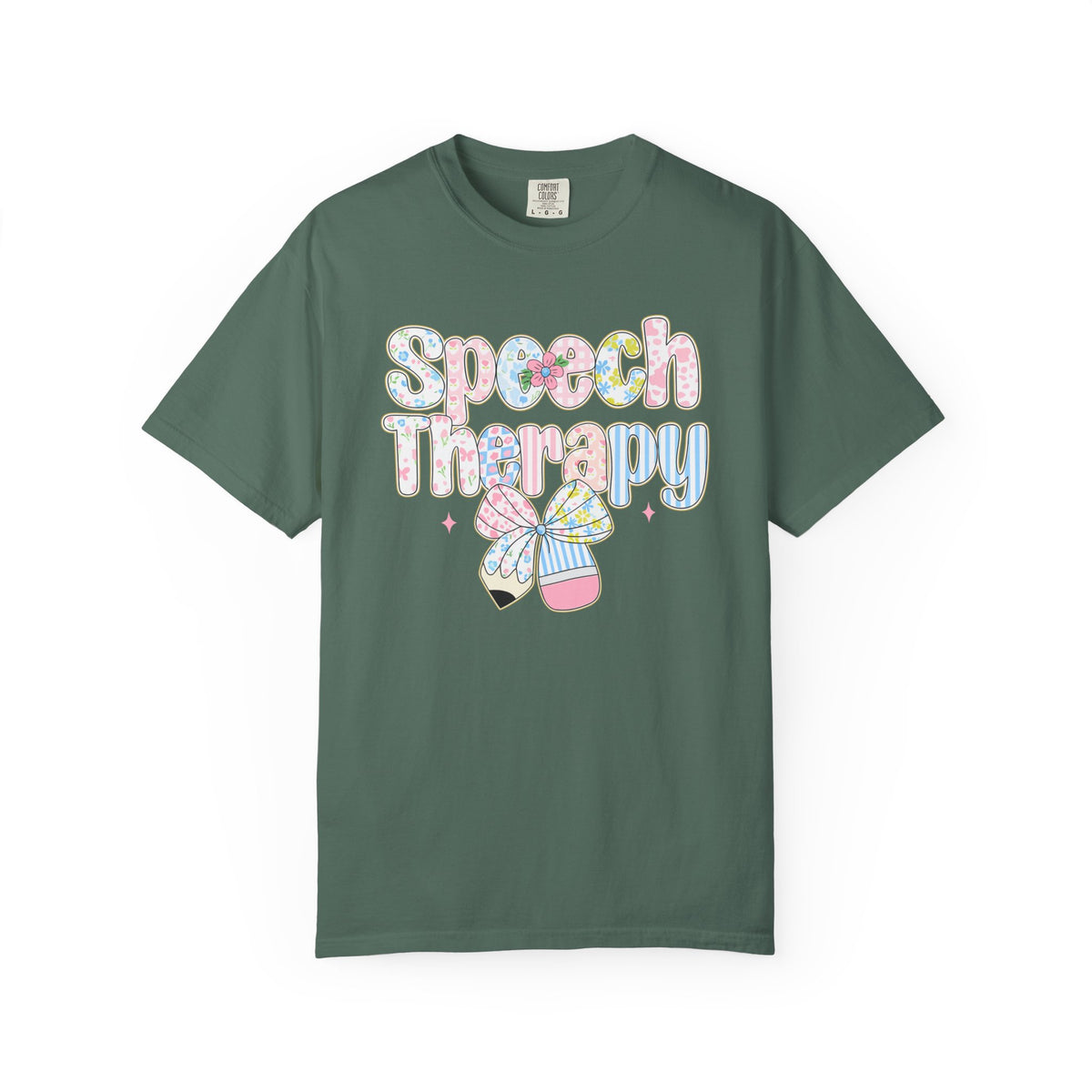 Speech Therapy - Pink Blue Coquette - Comfort Colors | Trendy Women's T-Shirt. Direct to Garment. Printed & Shipped in the USA. Unisex Sizes.