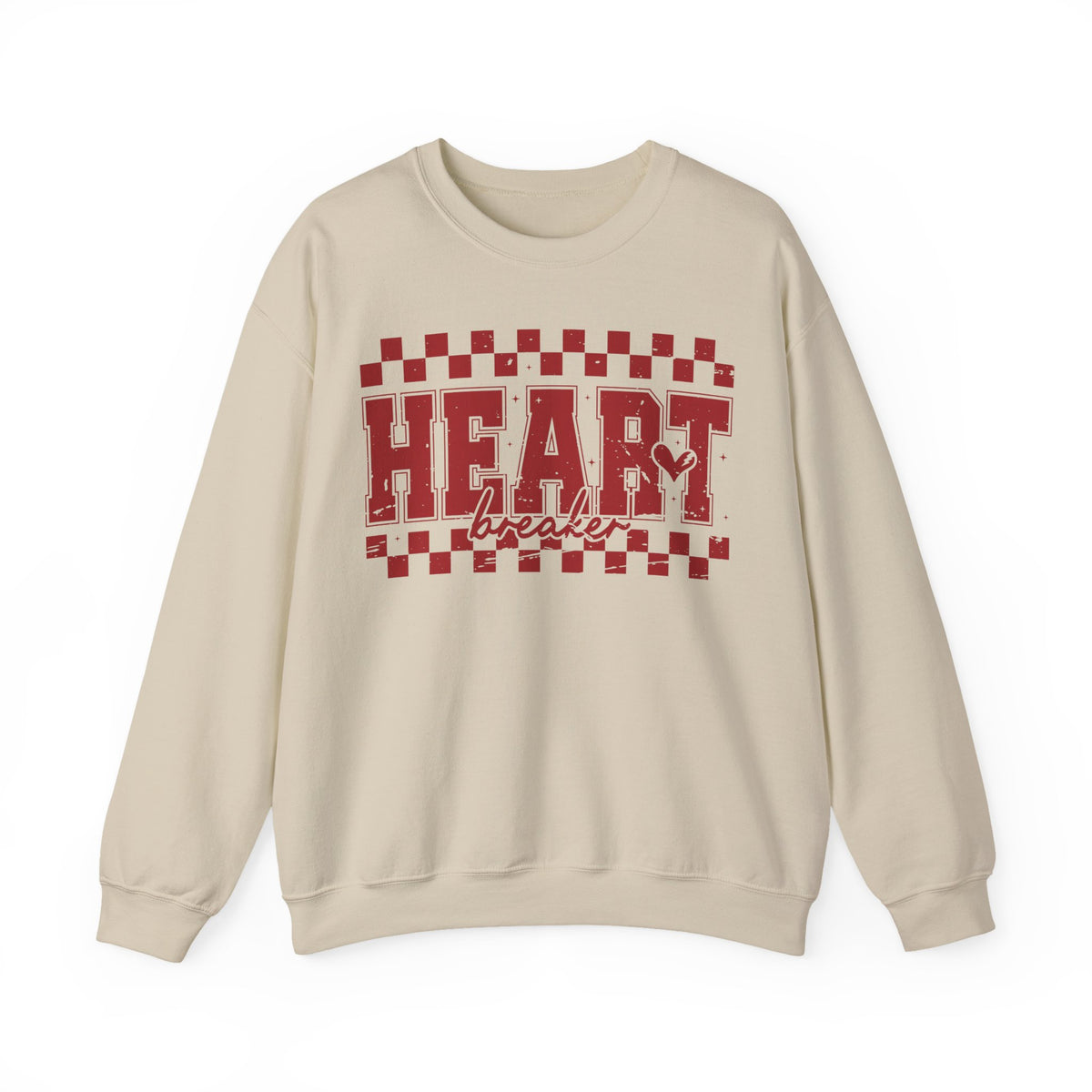 Heart Breaker, Red Checkered Distressed – Gildan Heavy Blend | Trendy Women’s Soft Sweatshirt. Direct to Garment. Printed & Shipped in the USA. Unisex Sizes.