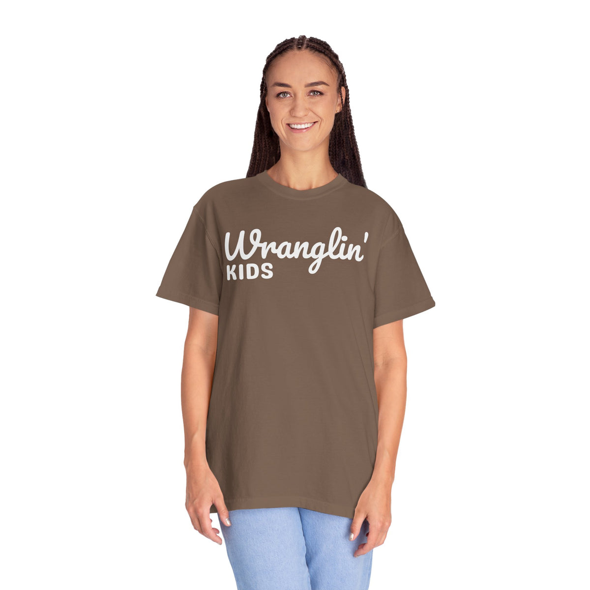 Wranglin' Kids Funny Mom Dad   - Comfort Colors | Trendy Women's and Men's T-Shirt. Direct to Garment. Printed & Shipped in the USA. Unisex Sizes.