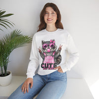 Cute But Feral, Raccoon in Pink Bibs – Gildan Heavy Blend | Trendy Women’s Soft Sweatshirt. Direct to Garment. Printed & Shipped in the USA. Unisex Sizes.