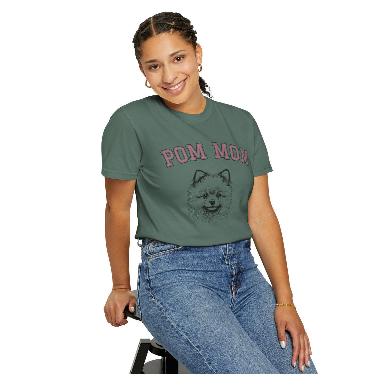 Pom Mom, Varsity - Comfort Colors | Trendy Women's T-Shirt. Direct to Garment. Printed & Shipped in the USA. Unisex Sizes.