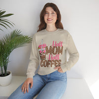 Half Mom Half Coffee, Cute Leopard Print Coffee Design – Gildan Heavy Blend | Trendy Women’s Soft Sweatshirt. Direct to Garment. Printed & Shipped in the USA. Unisex Sizes.
