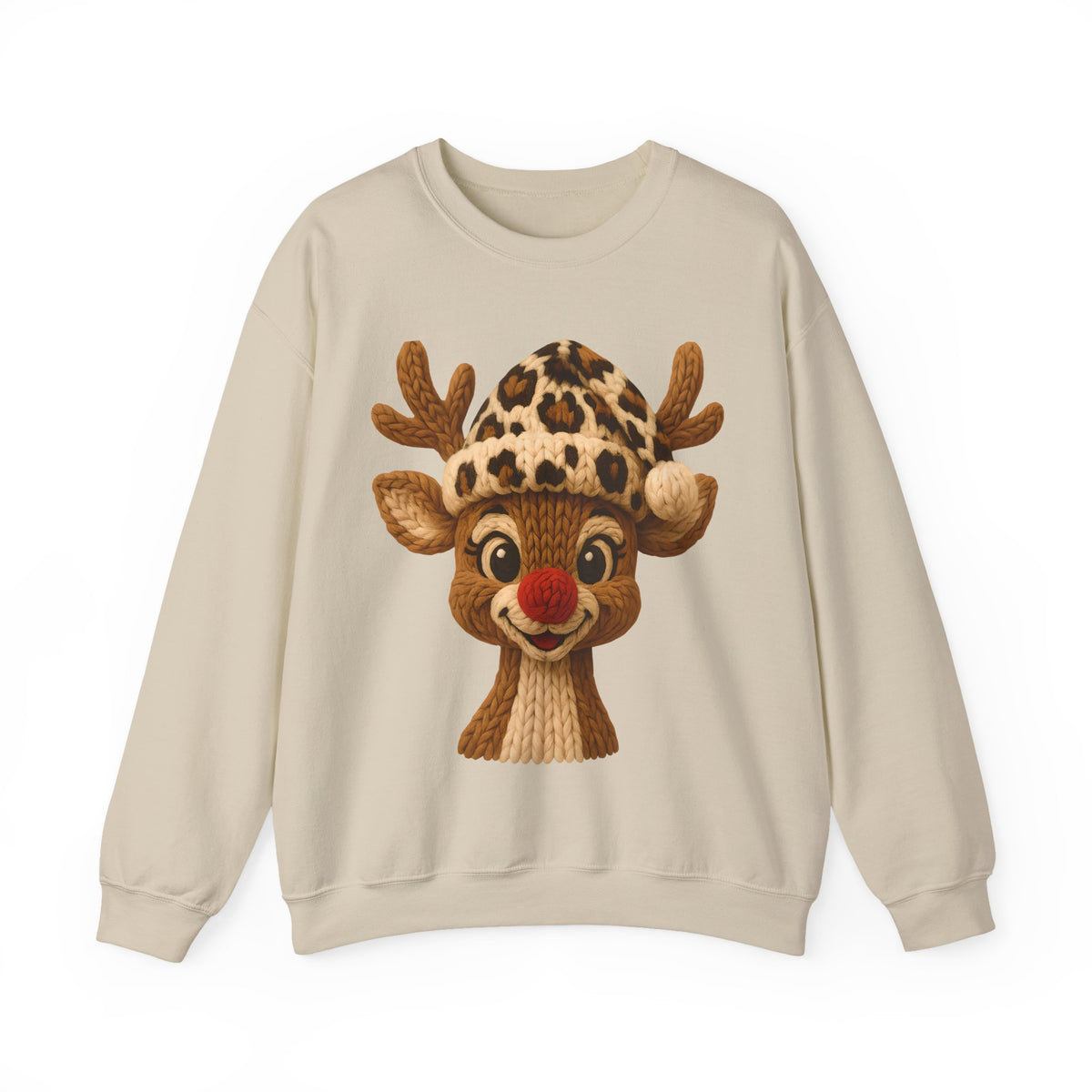 Rudolph Reindeer Leopard Santa Hat Christmas – Gildan Heavy Blend | Trendy Women’s Soft Sweatshirt. Direct to Garment. Printed & Shipped in the USA. Unisex Sizes.