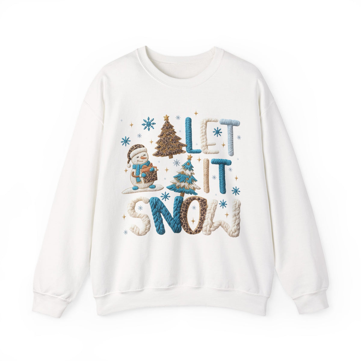Let It Snow, Snowman – Gildan Heavy Blend | Trendy Women’s Soft Sweatshirt. Direct to Garment. Printed & Shipped in the USA. Unisex Sizes.