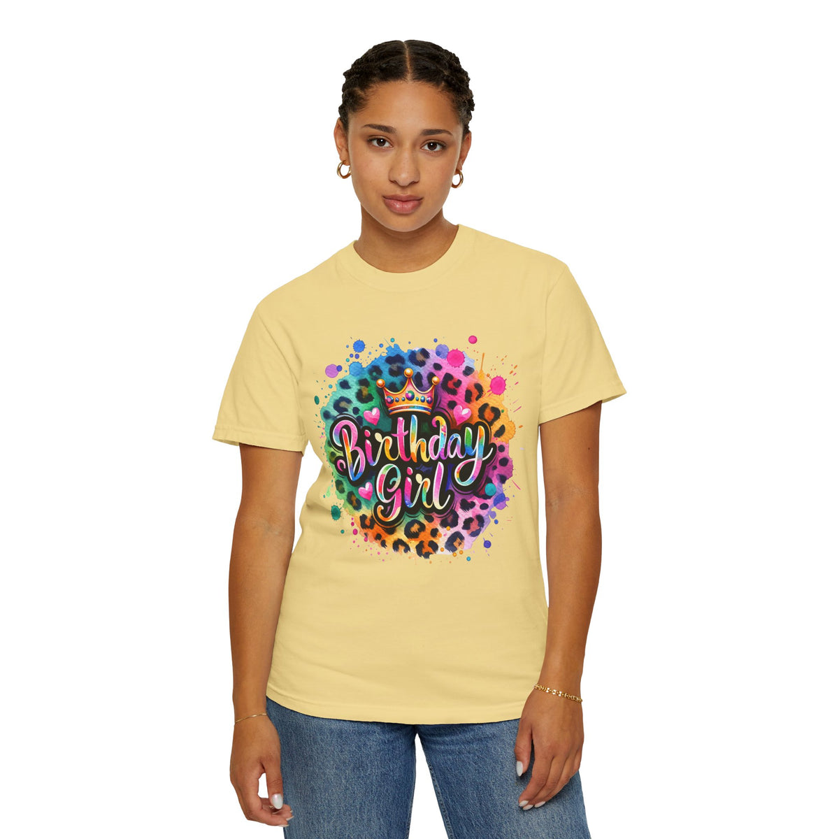 Birthday Girl, Neon Leopard - Comfort Colors | Trendy Women's T-Shirt. Direct to Garment. Printed & Shipped in the USA. Unisex Sizes.