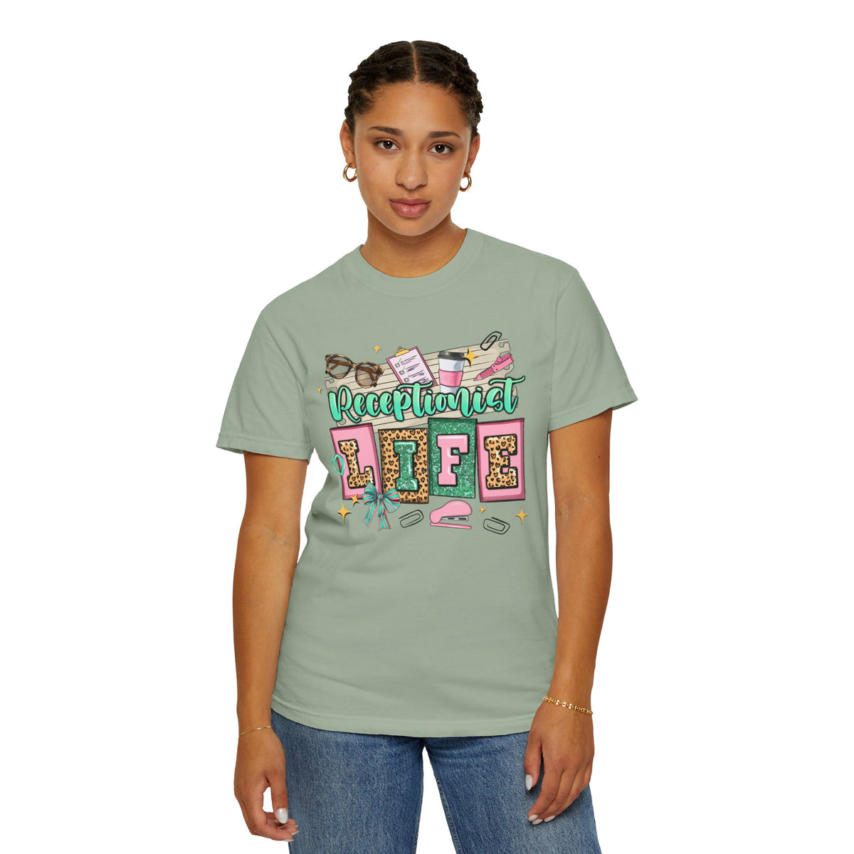 Receptionist Life - Comfort Colors | Trendy Women's T-Shirt. Direct to Garment. Printed & Shipped in the USA. Unisex Sizes.