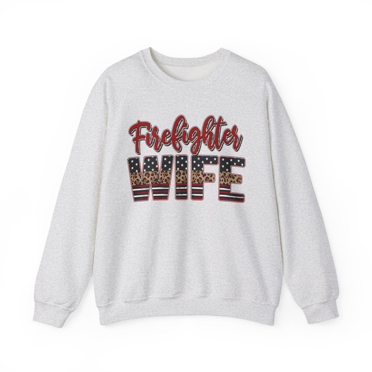 Firefighter Wife Patriotic Flag Lettering for Firefighter Spouse – Gildan Heavy Blend | Trendy Women’s Soft Sweatshirt. Direct to Garment. Printed & Shipped in the USA. Unisex Sizes.