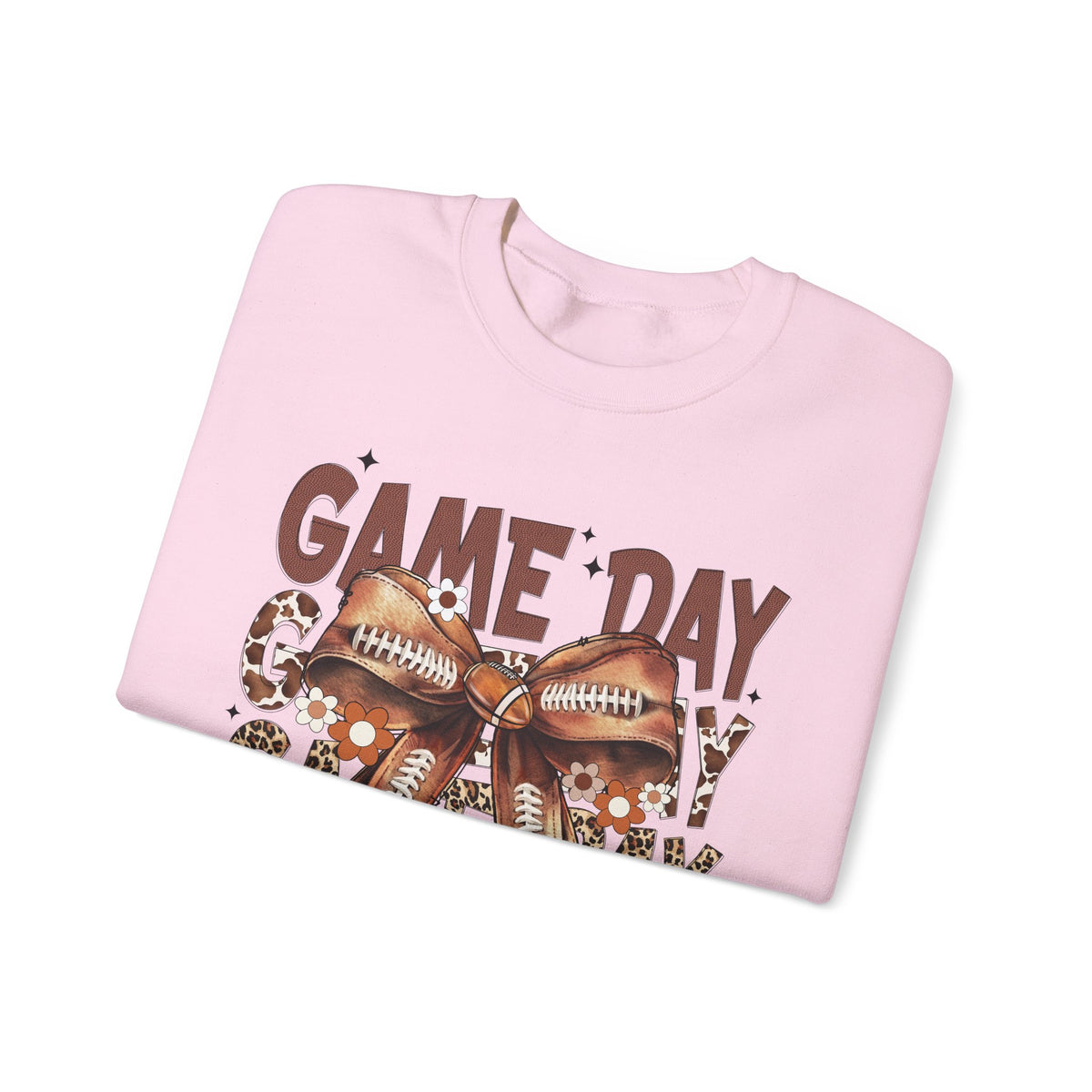 Game Day - Football Bow – Gildan Heavy Blend | Trendy Women’s Soft Sweatshirt. Direct to Garment. Printed & Shipped in the USA. Unisex Sizes.