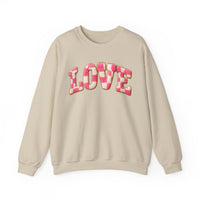 Faux Crochet Checkered LOVE – Gildan Heavy Blend | Trendy Women’s Soft Sweatshirt. Direct to Garment. Printed & Shipped in the USA. Unisex Sizes.