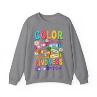 Color the World With Kindness Crayons, Great Teacher Gift – Gildan Heavy Blend | Trendy Women’s and Men's Soft Sweatshirt. Direct to Garment. Printed & Shipped in the USA. Unisex Sizes.