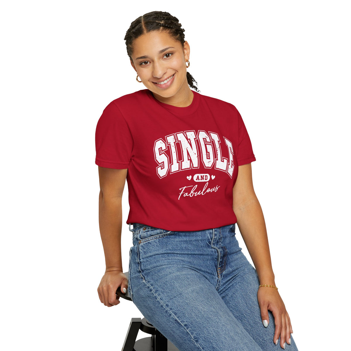Single and Fabulous - Varsity - Comfort Colors | Trendy Women's T-Shirt. Direct to Garment. Printed & Shipped in the USA. Unisex Sizes.