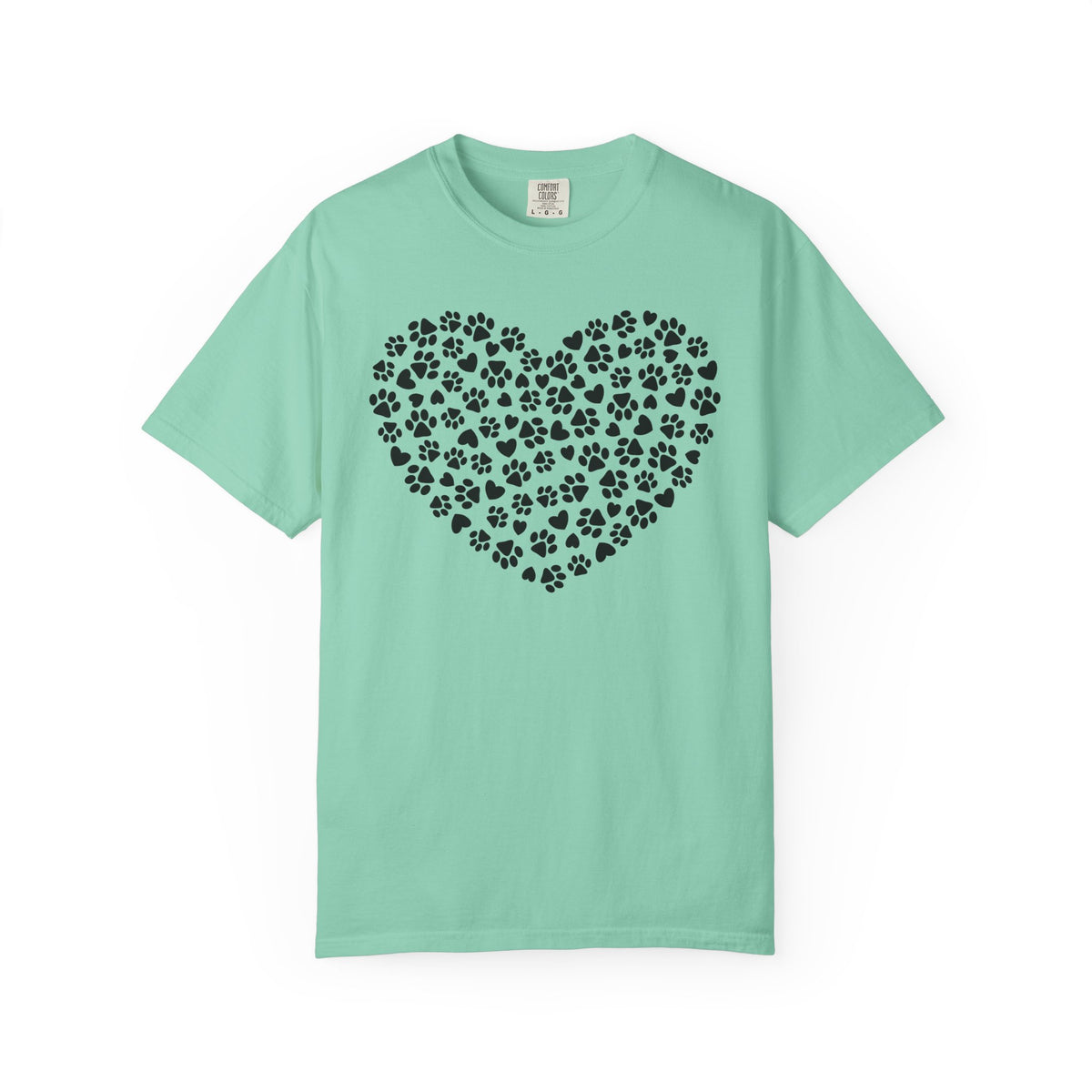 Dog Paw Heart - Comfort Colors | Trendy Women's T-Shirt. Direct to Garment. Printed & Shipped in the USA. Unisex Sizes.