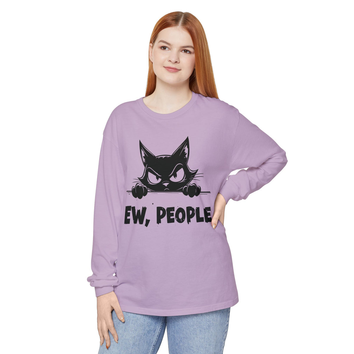 Ew People, Grumpy Cat - Comfort Colors | Trendy Women's and Men's Long Sleeve T-Shirt. Direct to Garment. Printed & Shipped in the USA. Unisex Sizes.