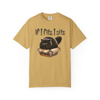 If I Fits I Sits, Cat in a Box - Comfort Colors | Trendy Women's and Men's T-Shirt. Direct to Garment. Printed & Shipped in the USA. Unisex Sizes.