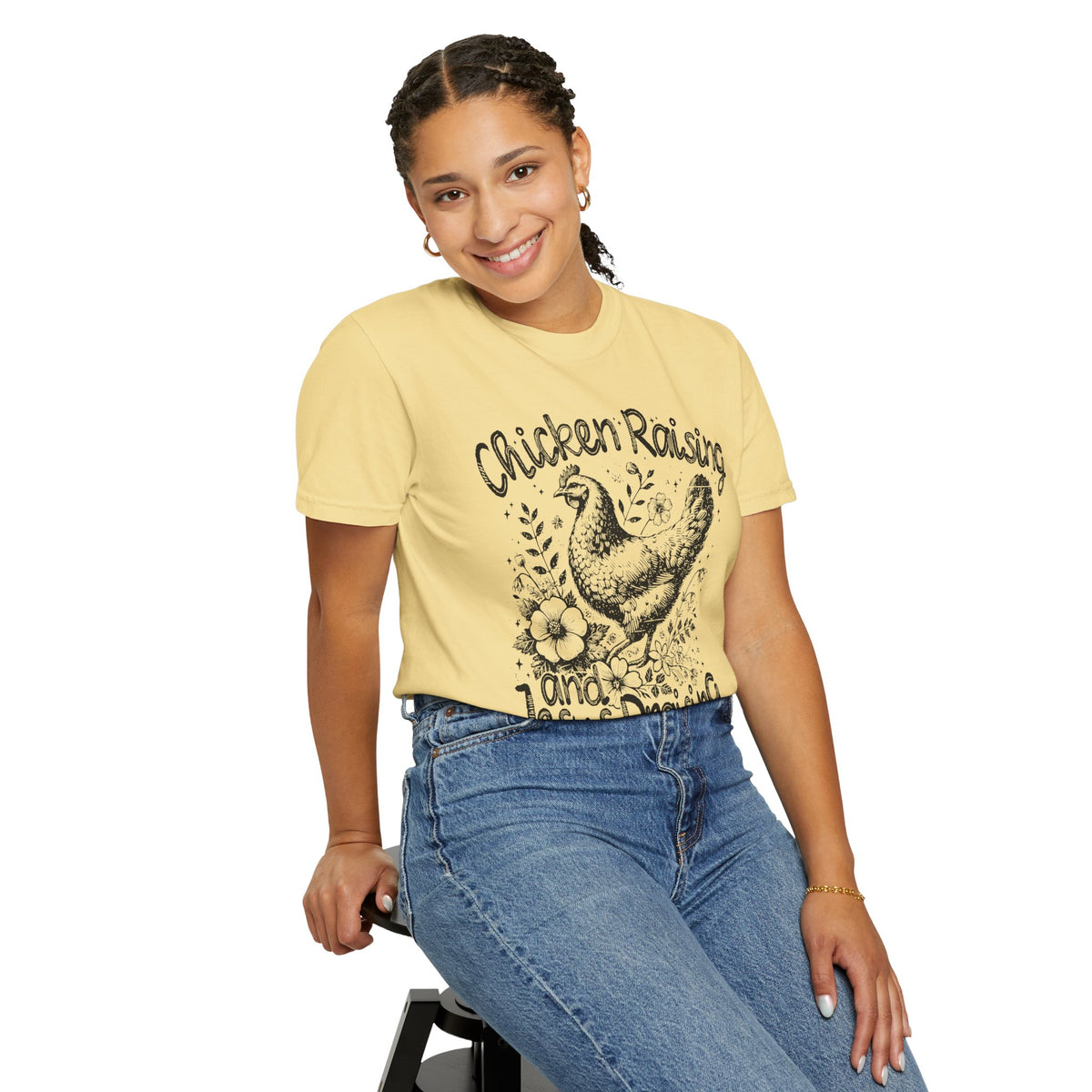 Chicken Raising and Jesus Praising - Comfort Colors | Trendy Men's and Women's T-Shirt. Direct to Garment. Printed & Shipped in the USA. Unisex Sizes.