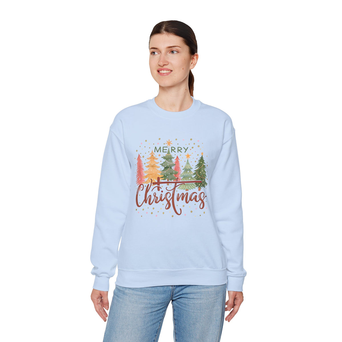 Merry ChrisTmas - Christian Faith – Gildan Heavy Blend | Trendy Women’s Soft Sweatshirt. Direct to Garment. Printed & Shipped in the USA. Unisex Sizes.