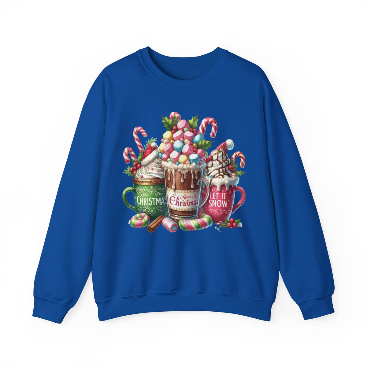 Hot Chocolate Mugs Christmas Hot Cocoa – Gildan Heavy Blend | Trendy Women’s Soft Sweatshirt. Direct to Garment. Printed & Shipped in the USA. Unisex Sizes.