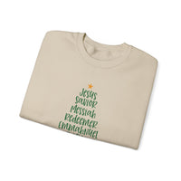 Jesus Names Christmas Tree – Gildan Heavy Blend | Trendy Women’s Soft Sweatshirt. Direct to Garment. Printed & Shipped in the USA. Unisex Sizes.