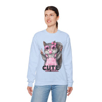 Cute But Feral, Squirrel in Pink Bibs – Gildan Heavy Blend | Trendy Women’s Soft Sweatshirt. Direct to Garment. Printed & Shipped in the USA. Unisex Sizes.