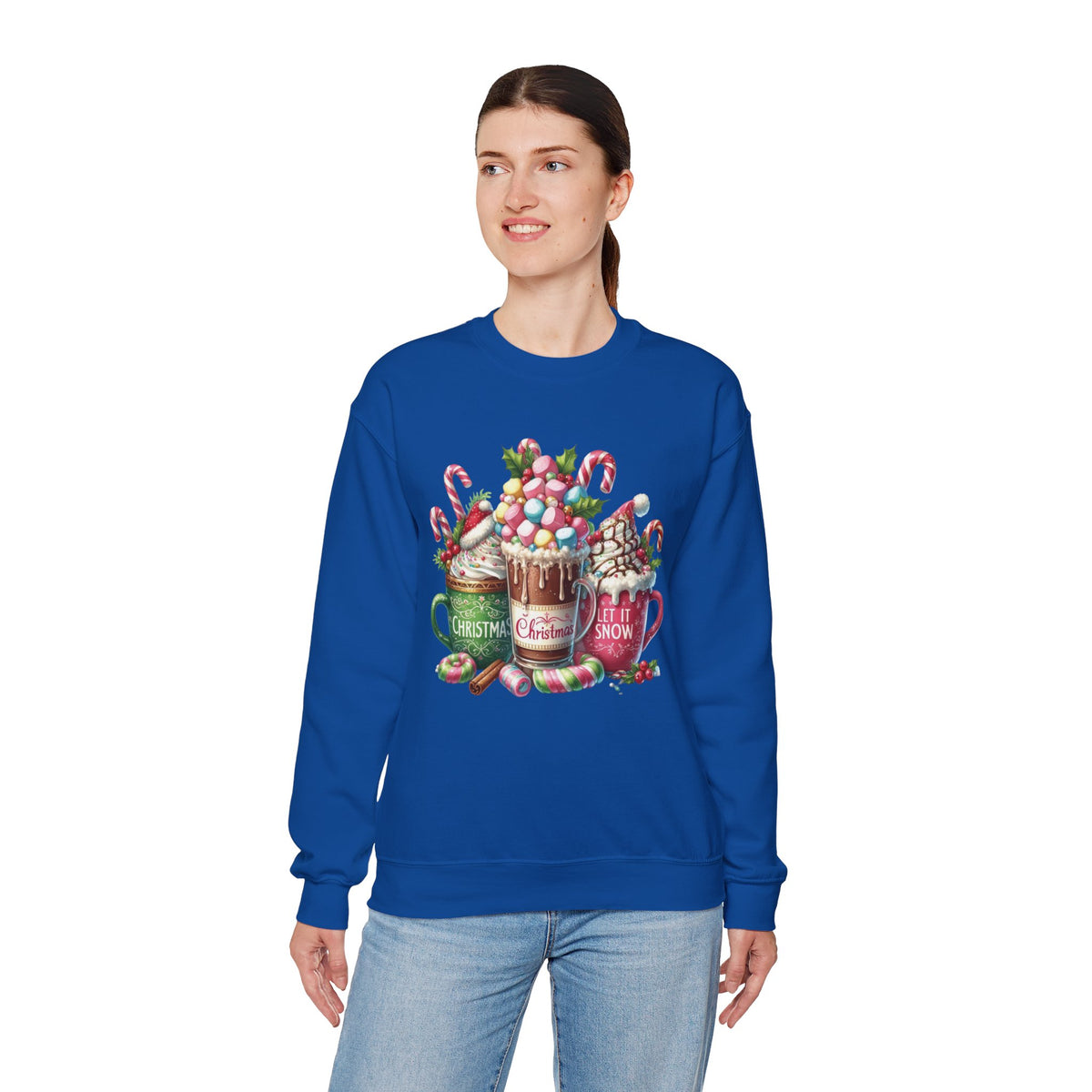 Hot Chocolate Mugs Christmas Hot Cocoa – Gildan Heavy Blend | Trendy Women’s Soft Sweatshirt. Direct to Garment. Printed & Shipped in the USA. Unisex Sizes.