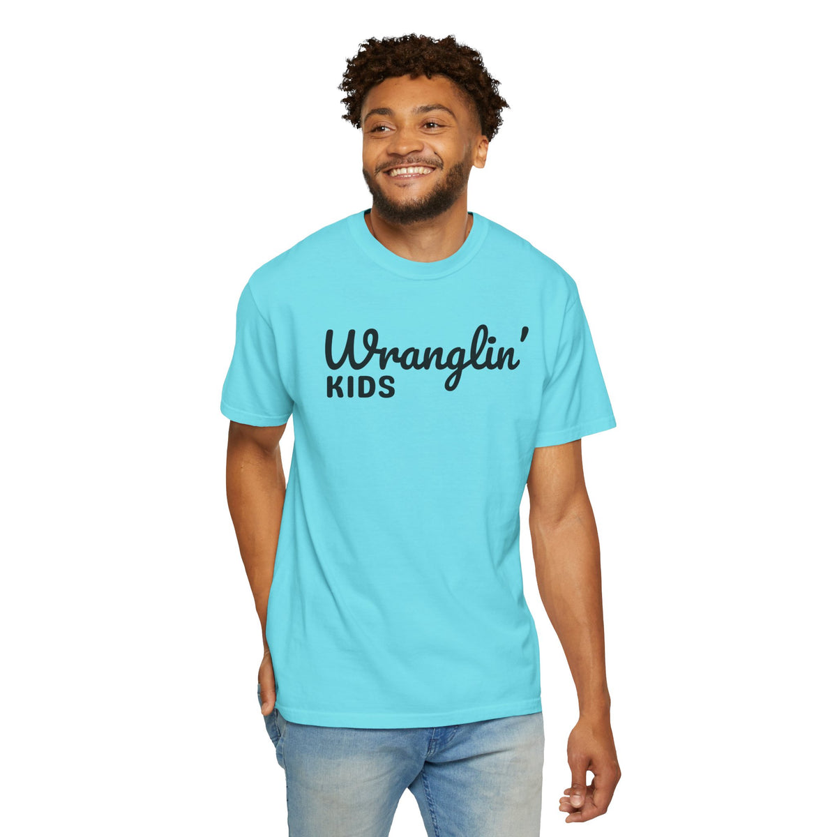 Wranglin' Kids Funny Mom Dad   - Comfort Colors | Trendy Women's and Men's T-Shirt. Direct to Garment. Printed & Shipped in the USA. Unisex Sizes.