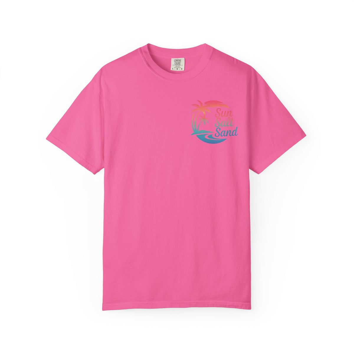 Sun Salt Sand, Beach Sunset - Front & Back Print - Comfort Colors | Trendy Women's and Men's T-Shirt. Direct to Garment. Printed & Shipped in the USA. Unisex Sizes.