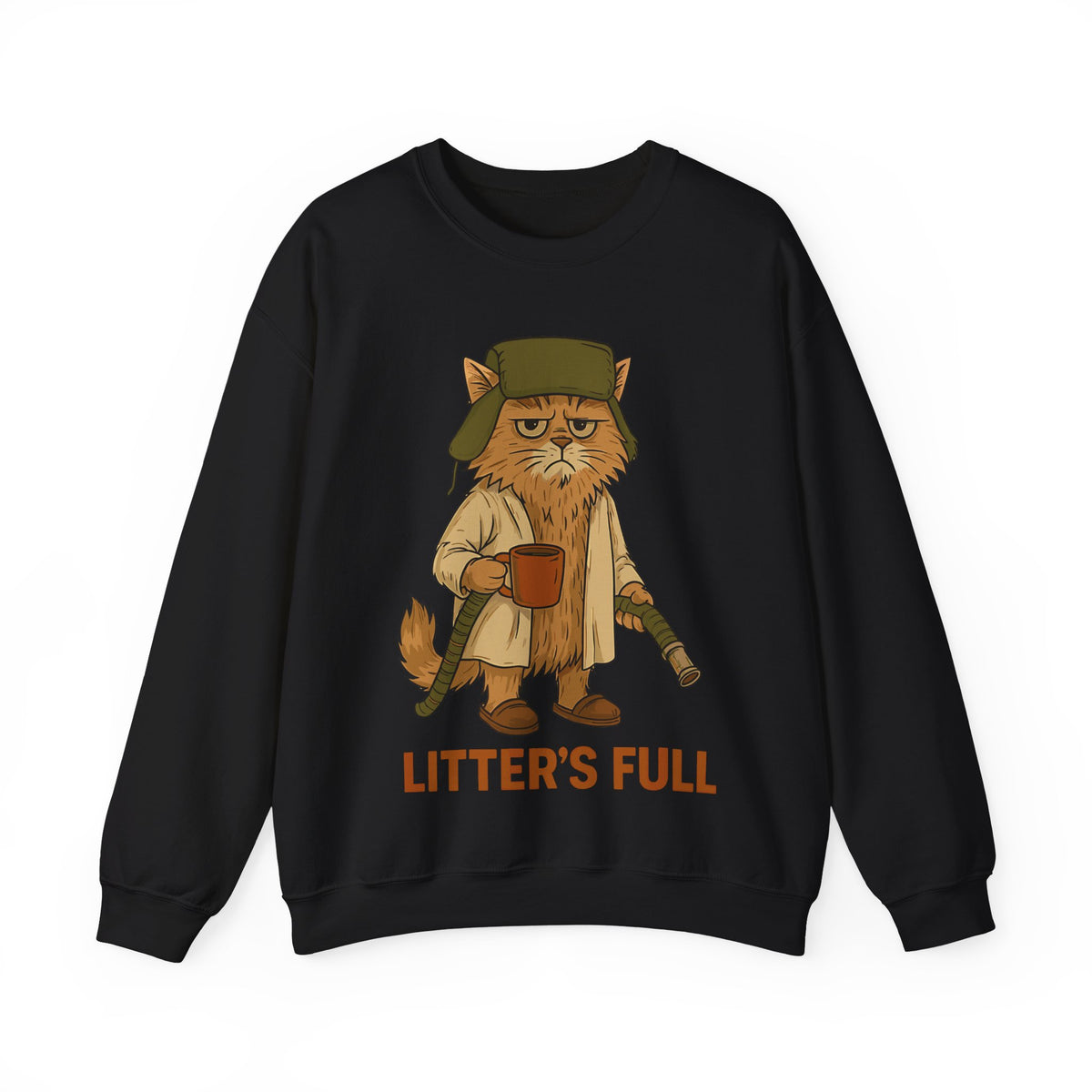 Litter's Full, Funny Cat – Gildan Heavy Blend | Trendy Men's and Women’s Soft Sweatshirt. Direct to Garment. Printed & Shipped in the USA. Unisex Sizes.