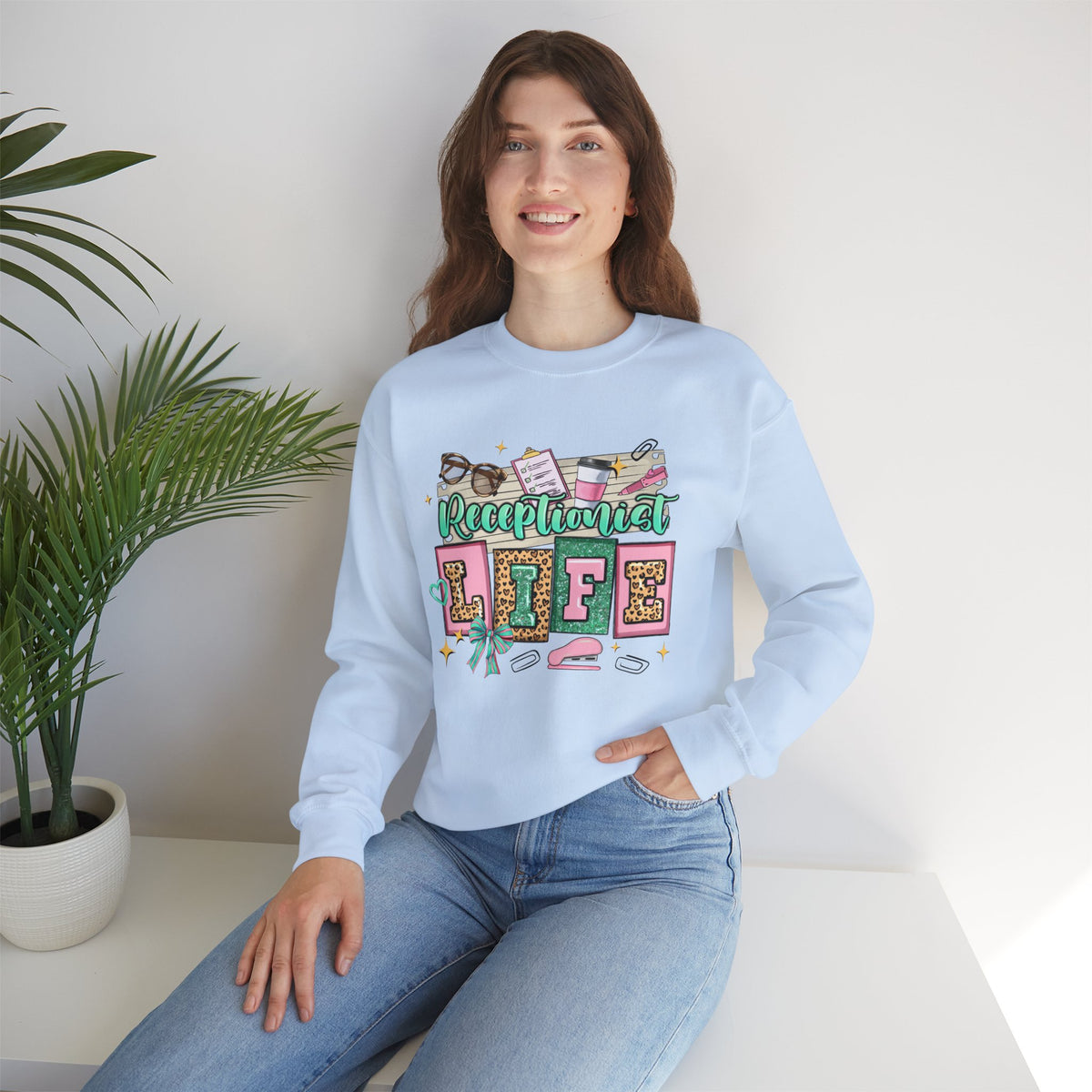 Receptionist Life – Gildan Heavy Blend | Trendy Women’s Soft Sweatshirt. Direct to Garment. Printed & Shipped in the USA. Unisex Sizes.