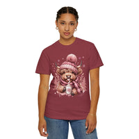 Cozy Highland Cow, Winter Coffee Mug & Scarf - Comfort Colors | Trendy Women's T-Shirt. Direct to Garment. Printed & Shipped in the USA. Unisex Sizes.