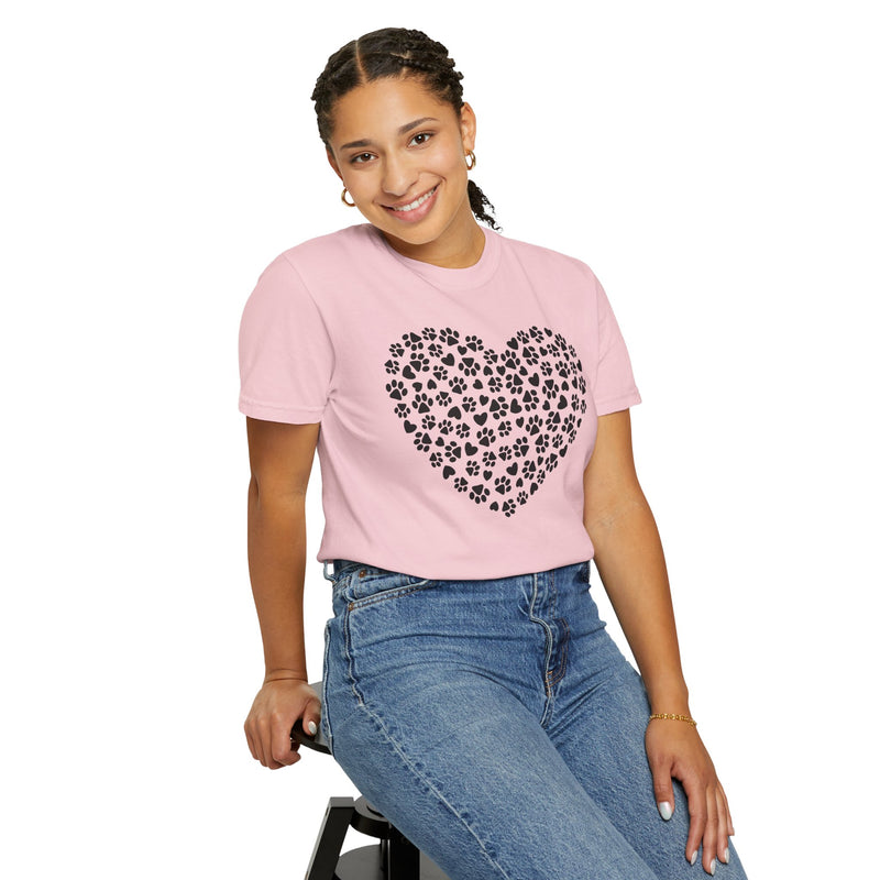 Dog Paw Heart - Comfort Colors | Trendy Women's T-Shirt. Direct to Garment. Printed & Shipped in the USA. Unisex Sizes.