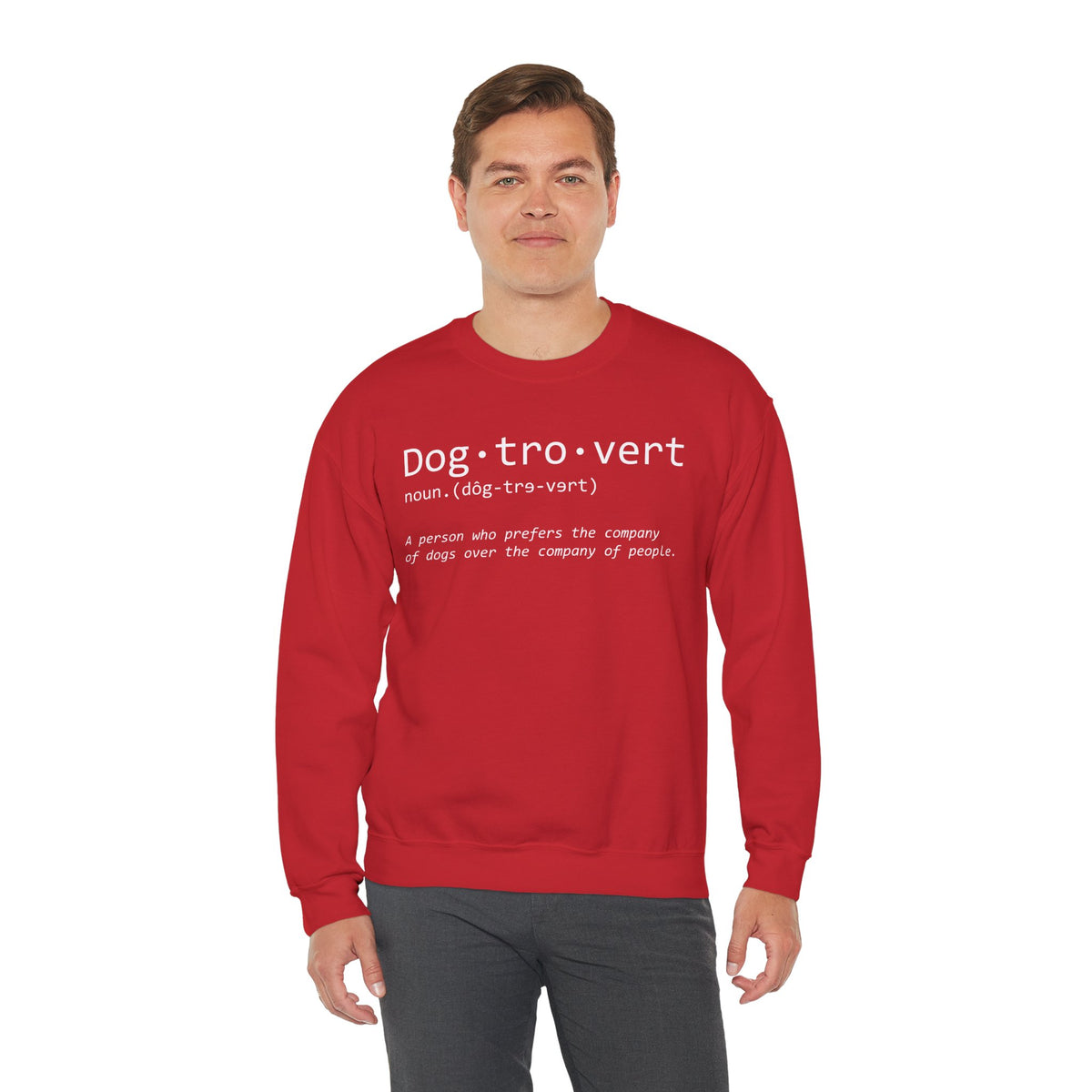 Dogtrovert Typography. Dog Lover – Gildan Heavy Blend | Trendy Men's and Women’s Soft Sweatshirt. Direct to Garment. Printed & Shipped in the USA. Unisex Sizes.