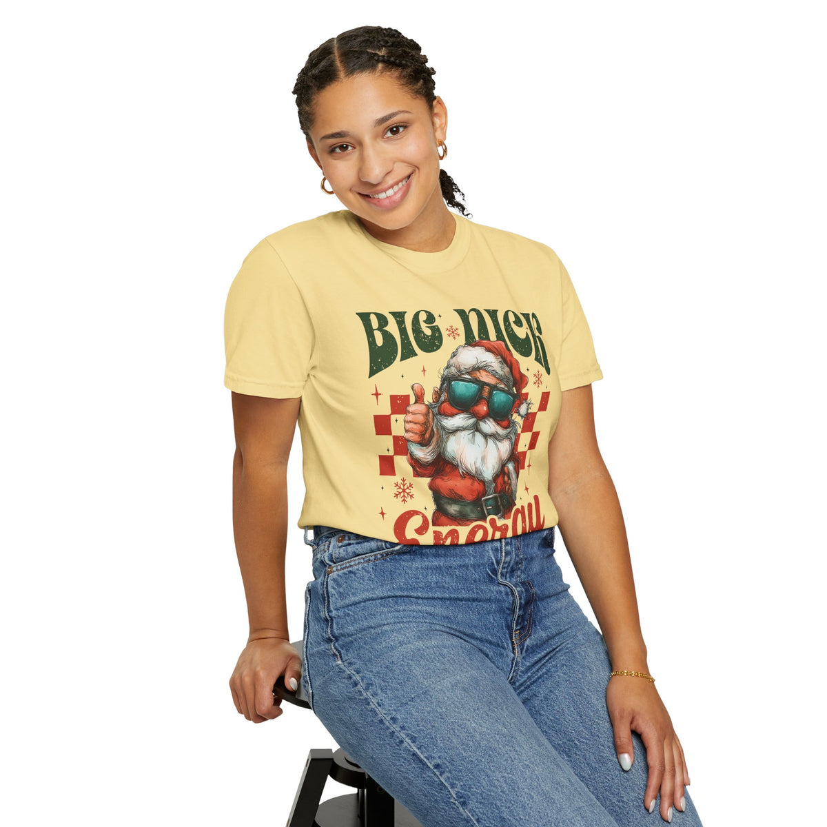 Big Nick Energy - Retro Santa Thumbs Up  - Comfort Colors | Trendy Women's T-Shirt. Direct to Garment. Printed & Shipped in the USA. Unisex Sizes.