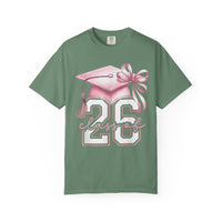Pink Coquette, Class of 2026 Graduation Cap - Comfort Colors | Trendy Women's T-Shirt. Direct to Garment. Printed & Shipped in the USA. Unisex Sizes.