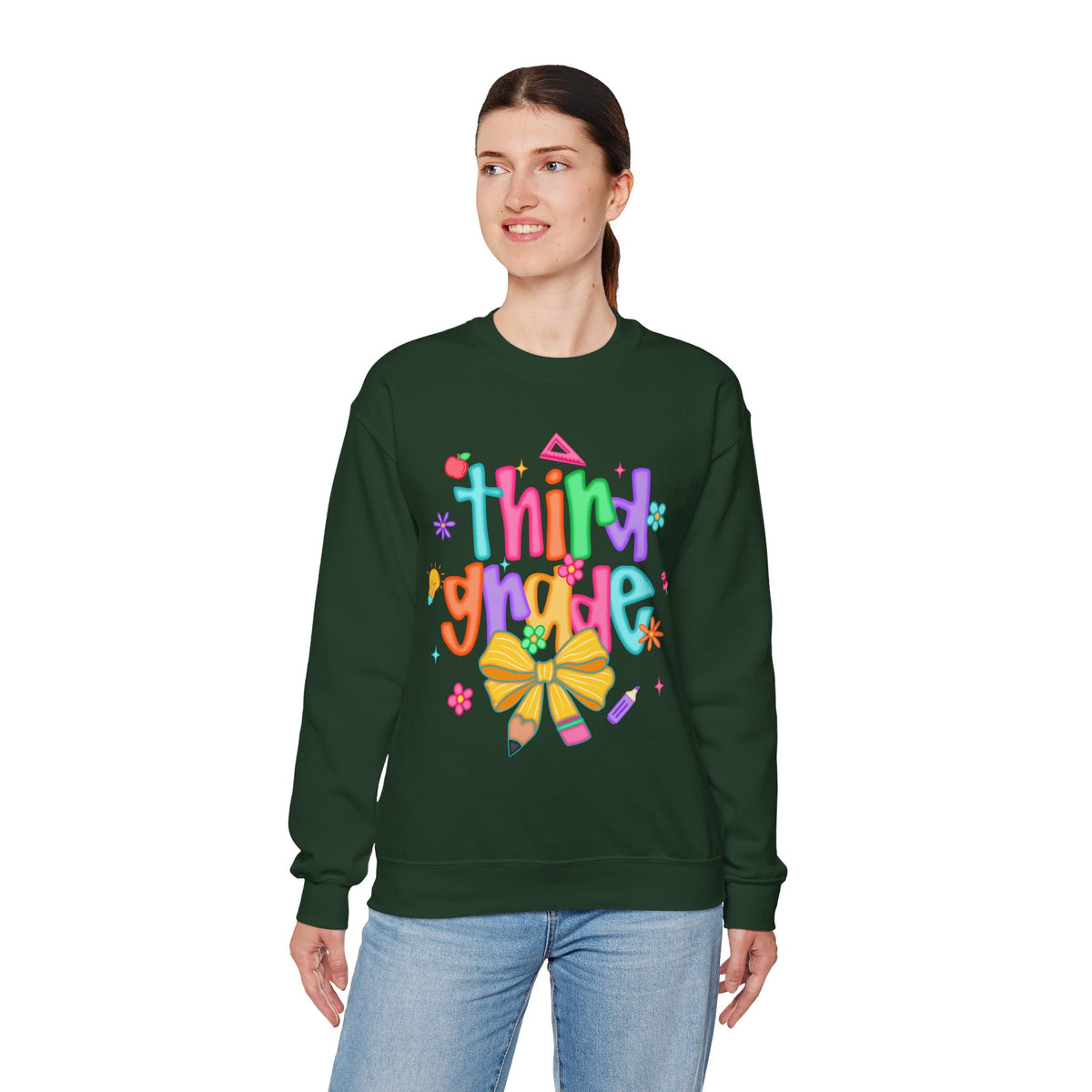 Coquette Third Grade Pencil Bow – Gildan Heavy Blend | Trendy Women’s Soft Sweatshirt. Direct to Garment. Printed & Shipped in the USA. Unisex Sizes.