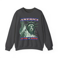 America's 250th Birthday, Statue of Liberty – Gildan Heavy Blend | Trendy Men's and Women’s Soft Sweatshirt. Direct to Garment. Printed & Shipped in the USA. Unisex Sizes.