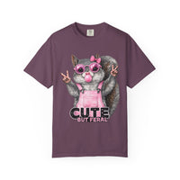 Cute But Feral, Squirrel in Pink Bibs - Comfort Colors | Trendy Women's T-Shirt. Direct to Garment. Printed & Shipped in the USA. Unisex Sizes.
