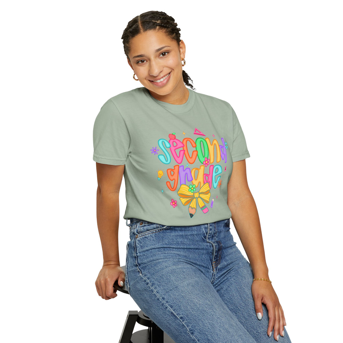 Coquette Second Grade Pencil Bow - Comfort Colors | Trendy Women's T-Shirt. Direct to Garment. Printed & Shipped in the USA. Unisex Sizes.