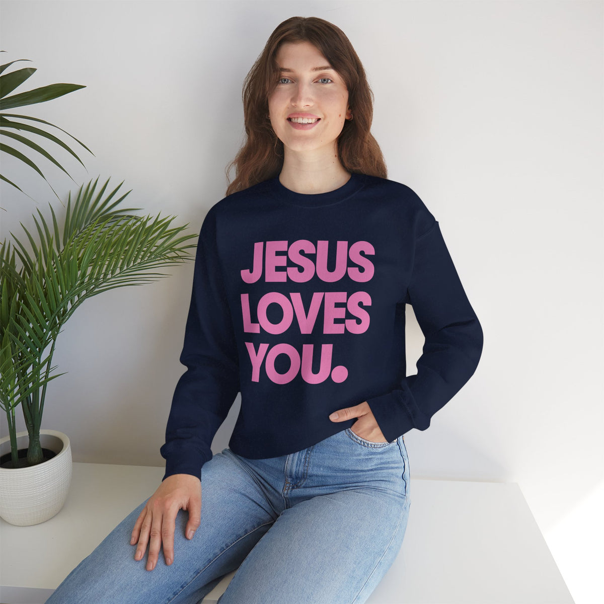 Jesus Loves You – Gildan Heavy Blend | Trendy Women’s and Men's Soft Sweatshirt. Direct to Garment. Printed & Shipped in the USA. Unisex Sizes.
