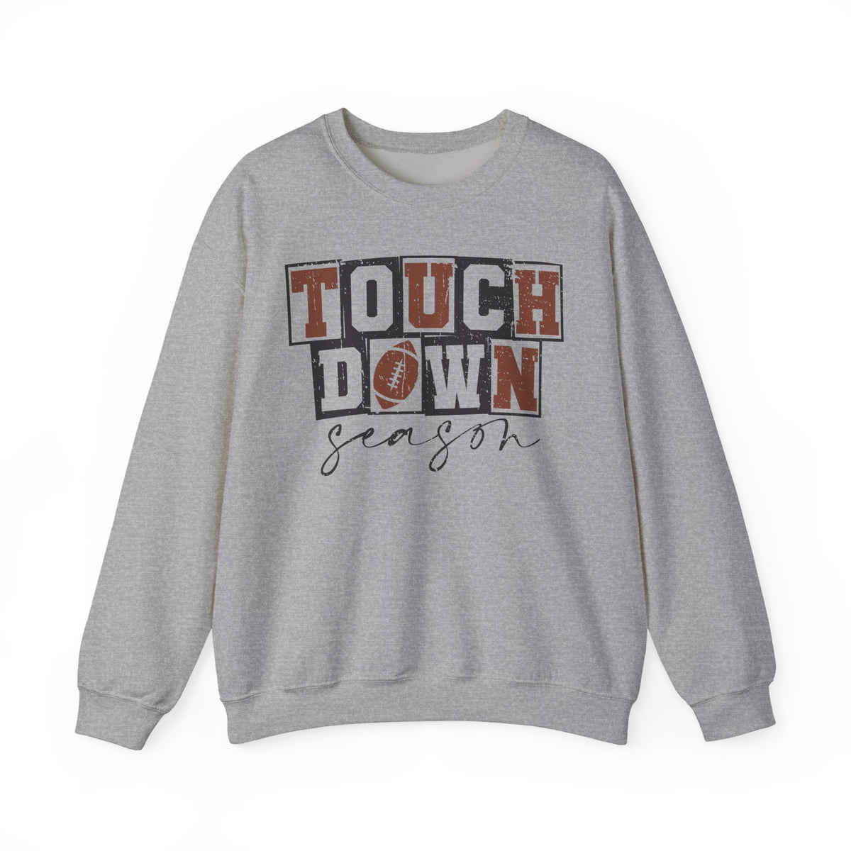 Touchdown Season - Distressed – Gildan Heavy Blend | Trendy Men's and Women’s Soft Sweatshirt. Direct to Garment. Printed & Shipped in the USA. Unisex Sizes.