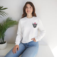 Head Heffa Highland Cow, Front & Back Print – Gildan Heavy Blend | Trendy Women’s Soft Sweatshirt. Direct to Garment. Printed & Shipped in the USA. Unisex Sizes.