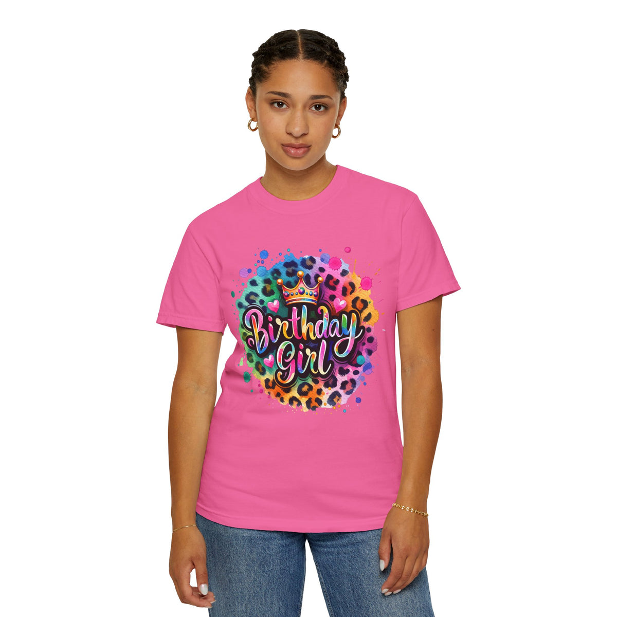 Birthday Girl, Neon Leopard - Comfort Colors | Trendy Women's T-Shirt. Direct to Garment. Printed & Shipped in the USA. Unisex Sizes.
