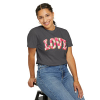 Faux Crochet Checkered LOVE - Comfort Colors | Trendy Women's T-Shirt. Direct to Garment. Printed & Shipped in the USA. Unisex Sizes.