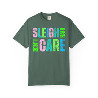 Sleigh Hair Don't Care, Funny Christmas Graphic Tee - Comfort Colors | Trendy Women's T-Shirt. Direct to Garment. Printed & Shipped in the USA. Unisex Sizes.