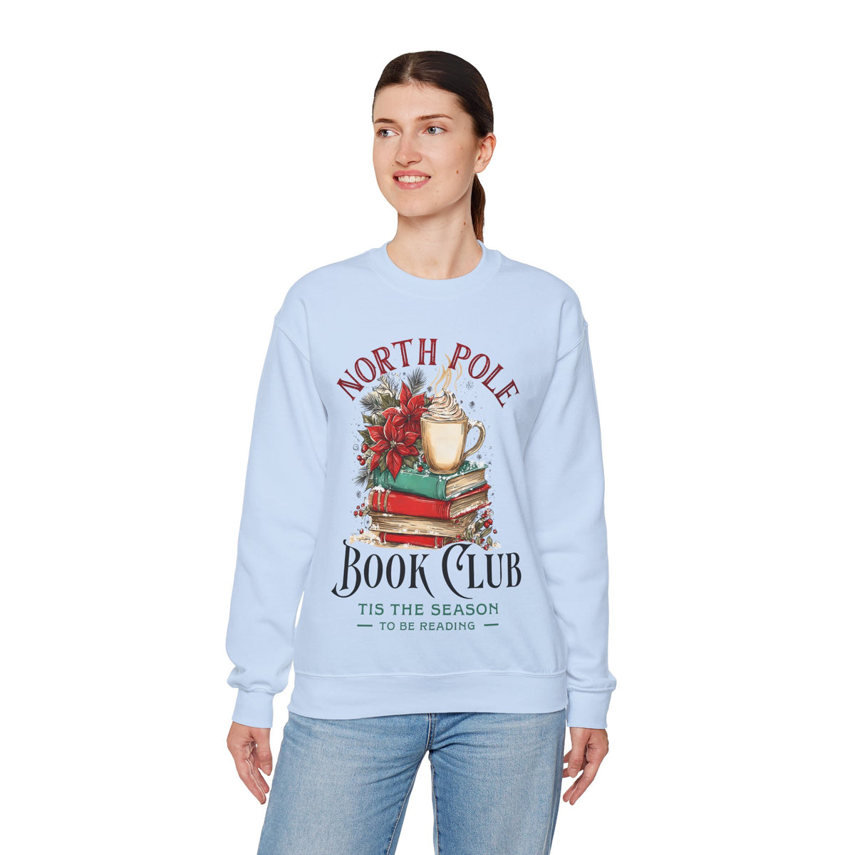 North Pole Book Club – Gildan Heavy Blend | Trendy Women’s Soft Sweatshirt. Direct to Garment. Printed & Shipped in the USA. Unisex Sizes.
