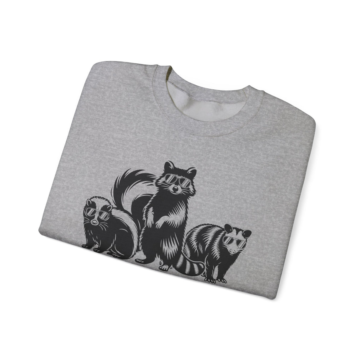 Stay Trashy, Skunk Raccoon Possum – Gildan Heavy Blend | Trendy Women’s and Men's Soft Sweatshirt. Direct to Garment. Printed & Shipped in the USA. Unisex Sizes.