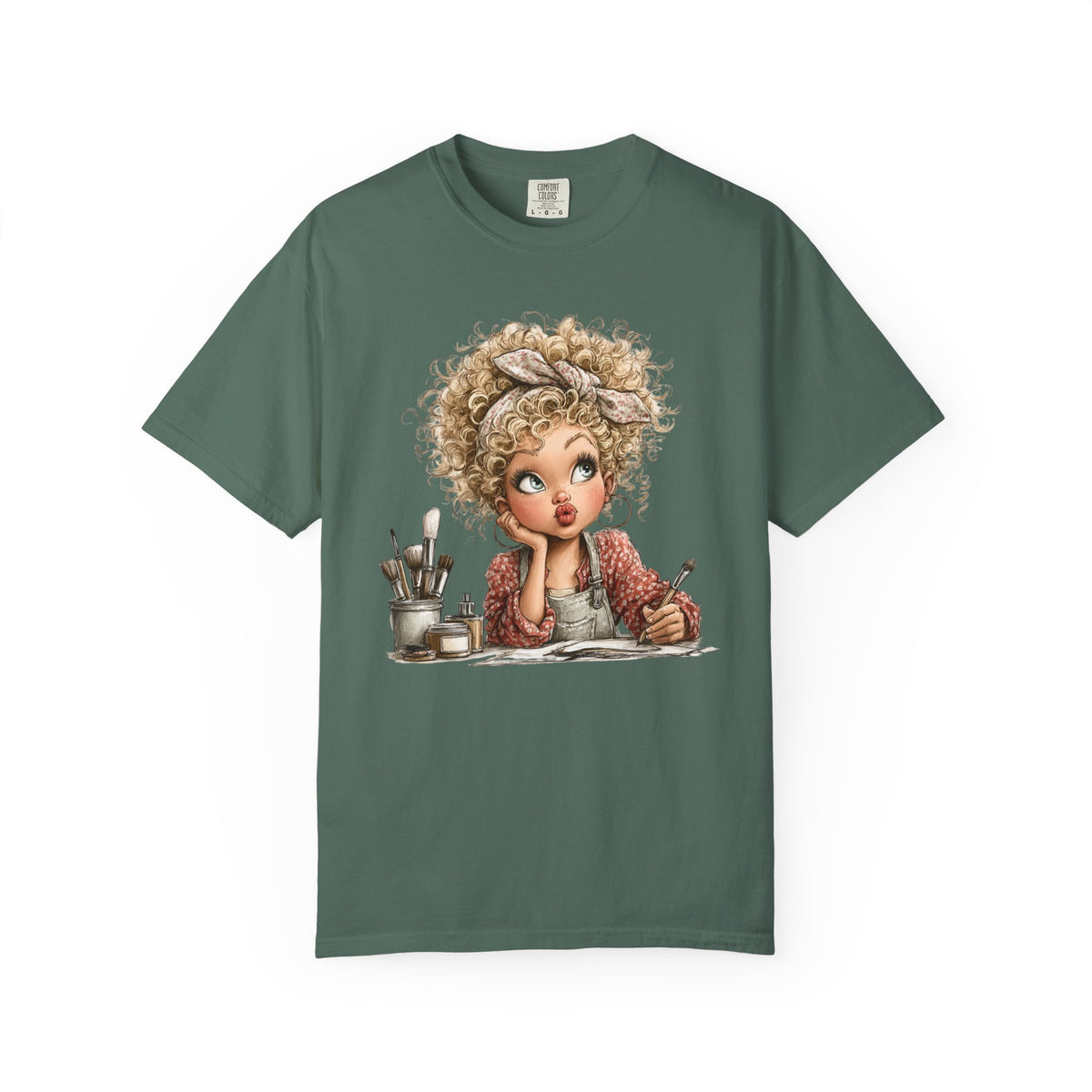 Cute Artist Curly Girl - Comfort Colors | Trendy Women's T-Shirt. Direct to Garment. Printed & Shipped in the USA. Unisex Sizes.