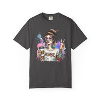 Cool Mombie with Coffee Peace Tattoo - Comfort Colors | Trendy Women's T-Shirt. Direct to Garment. Printed & Shipped in the USA. Unisex Sizes.