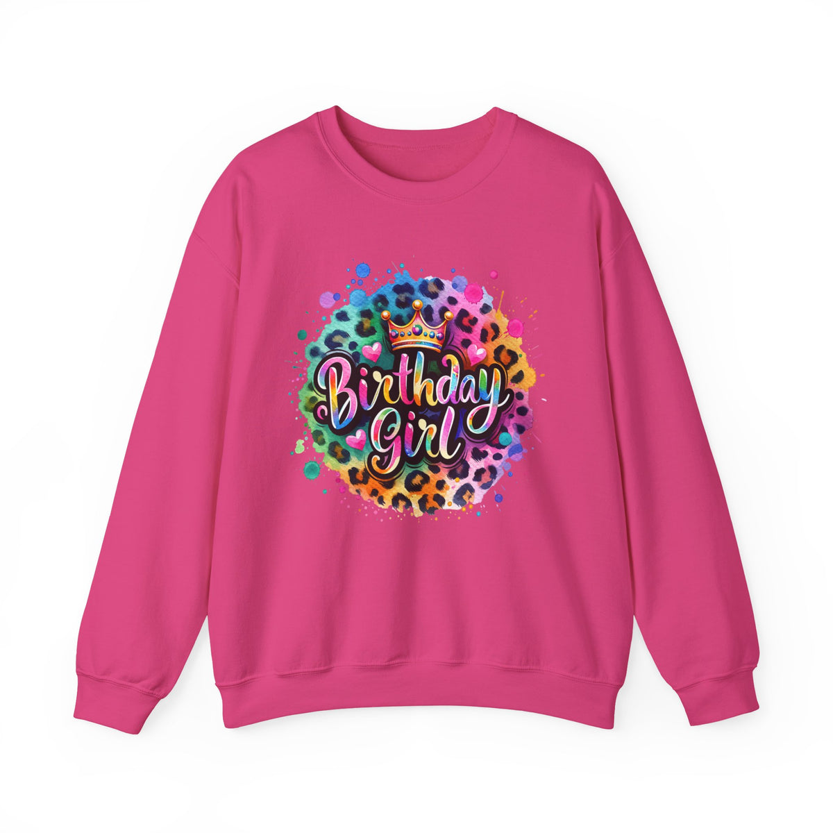 Birthday Girl, Neon Leopard – Gildan Heavy Blend | Trendy Women’s Soft Sweatshirt. Direct to Garment. Printed & Shipped in the USA. Unisex Sizes.